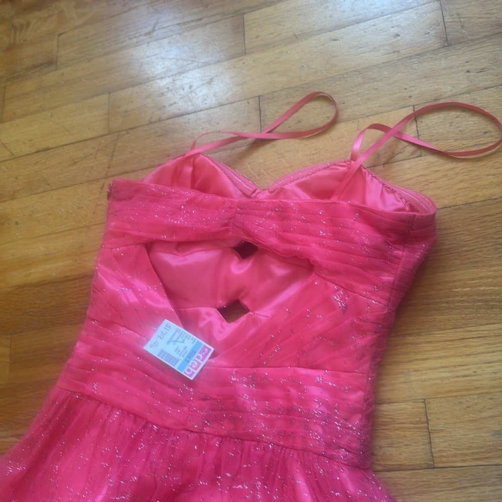 HEY BARBIE! NWT Deb Y2K Long Pink Front Cutouts Sparkle Dress - Picture 4 of 11